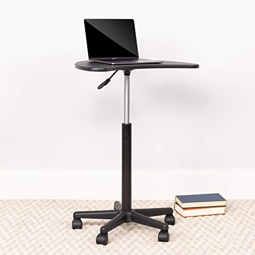 Flash Furniture Eve Sit to Stand Mobile Laptop Desk/Speaker's Lectern with Wheels, Modern Height-Adjustable Portable Standing Computer Desk, Black | Heavy Duty Nylon Base, Dual Wheel Casters