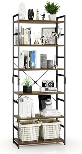 NUMENN 5 Tier Bookshelf, Tall Freestanding Open Storage Bookcase, Vintage