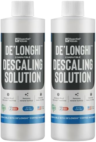Essential Values Universal Descaling Solution, Made in the USA for Delonghi, Keurig, Breville,Nespresso (2 Uses) Coffee Machine Descaler Cleaner for all Automatic Coffee Makers & Espresso Machines