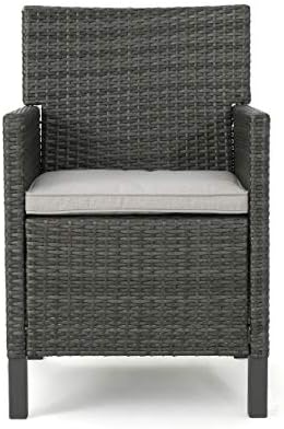 Christopher Knight Home Cypress Outdoor Wicker Dining Chairs with Water Resistant Cushions, 2-Pcs Set, Grey / Light Grey / Dark Grey
