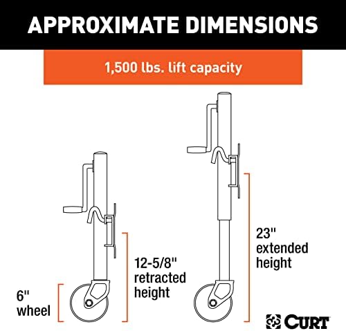 CURT 28155 Marine Boat Trailer Jack with 6-Inch Wheels, 1,500 lbs., 10-3/8 Inches Vertical Travel