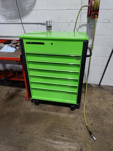 Storage Cabinet Featuring a Full Bank Tool Chest Service Cart on Wheels, Green