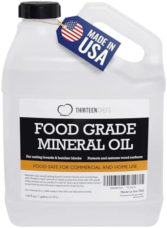 Thirteen Chefs Mineral Oil - 12oz Food Grade Conditioner for Wood Cutting Board, Countertop & Butcher Block, Lubricant for Knife or Meat Grinder - Safe USP Finish on Marble, Soapstone