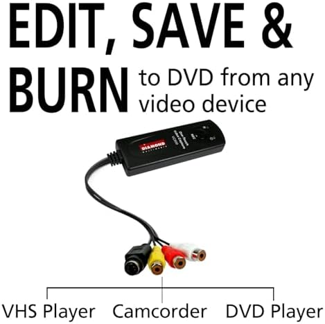 Diamond Multimedia VC500 One Touch VHS to Digital Converter – Capture & Convert VHS to Digital Files or DVD, Easy-to-Use Software, Windows 11,10 & Mac Compatible