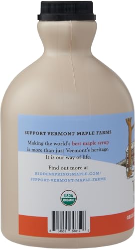 Hidden Springs Maple Organic Vermont Maple Syrup, Grade A Dark Robust (Formerly Grade B), 32 Ounce, 1 Quart, Family Farms, BPA-free Jug
