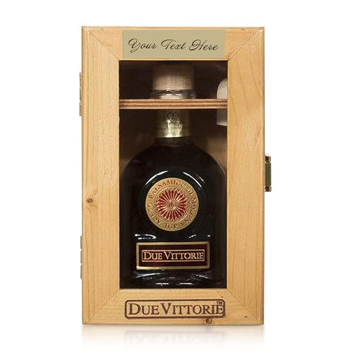 Due Vittorie Oro Gold Premium Edition Balsamic Vinegar Gift Set with Cork Pourer and Wooden Gift Box - Oak Barrel Aged Balsamic Vinegar of Modena - 8.45 fl oz