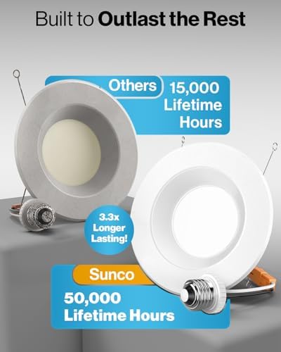 Sunco 12 Pack 6 Inch Retrofit LED Recessed Lights, 13W=120W 5000K Daylight | 965LM, Daylight, Baffle Trim, Dimmable