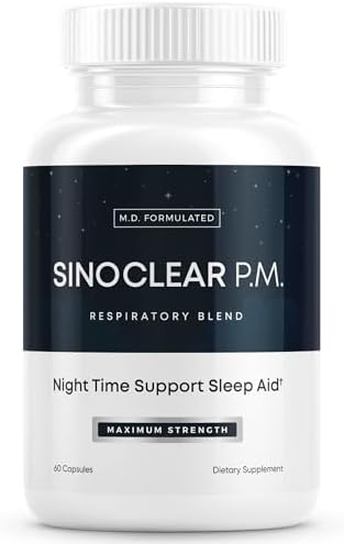 SinoClear PM Lung Detox & Sinus Pressure Relief Supplement 60 caps, Nighttime Nasal Decongestant, Sinus Relief, & Lung Cleanse Blend - Mullein Leaf