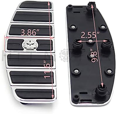 XKH- Motorcycle Chrome Skull Zombie Rider Footboard Insert Kit- Traditional D Shape Compatible with TOURING FLHT FLT FLTR FLHR FLHS SOFTAIL FLSTC