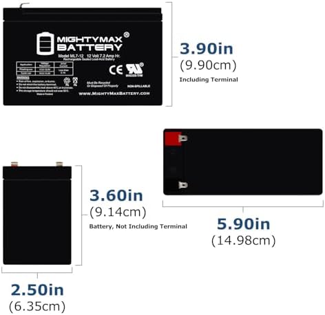 Mighty Max Battery ML7-12, 12 Volt 7.2 AH SLA F1 Terminal Battery, Brand Product, Black (Pack of 1)