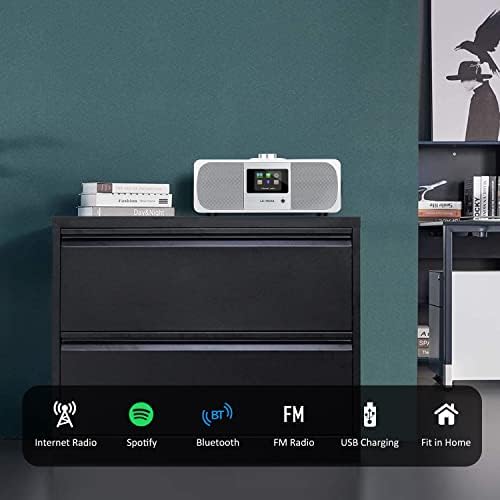 LEMEGA M3+ Internet Radio, Podcasts,Spotify, Bluetooth, FM Stereo, Walnut | Full colour display, 40 presets, remote control, acoustic wooden cabinet, headphone jack, USB, AUX-in, dual alarms clock