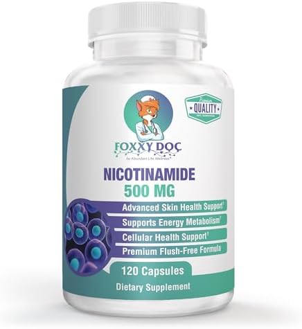 Nicotinamide 500 mg - Vitamin B3 – Energy; Cell & Skin Health. Value Priced - Flush-Free - 120 Veggie Caps by Foxxy Doc