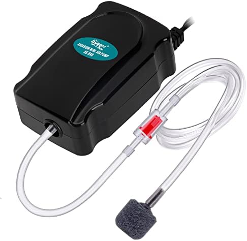 hygger Mini Aquarium Air Pump Kit Small Fish Tank Air Pump 1W for 2-20 Gallon Fish Bowl with Air Tube Air Bubbler Stone Check Valve