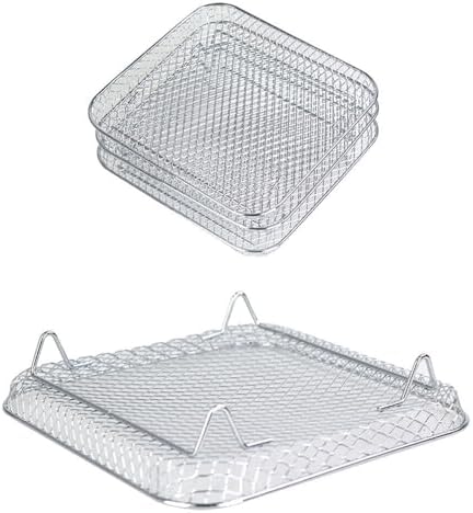 7 Inch Air Fryer Rack Compatible with Ninja Crispi/Ninja Pro 5QT/ Cosori 5QT/ Chefman 5-6QT/ Instant Pot 4Qt Vortex Air fryer &More, 3pcs Stackable Stainless Steel Air fryer Basket with 8 Silicon Feet
