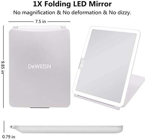 deweisn Folding Lighted Makeup Mirror with 72 LEDs 3 Colors Light Modes USB Rechargable 1800mA Batteries Portable Ultra Thin Compact Vanity Mirror