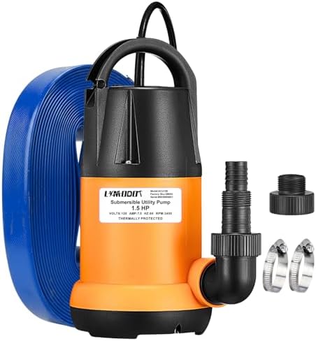 Sump Pump Submersible With 25Ft. Hose, Submersible Pump, 25Ft Cord, 4000GPH | 1.5HP Water Pump Submersible With 25ft. Hose Kit, Utility Pump