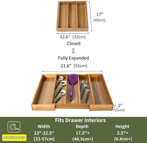 Utoplike Bamboo Expandable Kitchen Drawer Organizer Silverware Utensil Tray