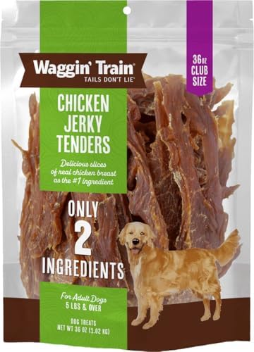 Waggin' Train Chicken Jerky Dog Treats, Made with 100% Real Chicken Breasts, Only Two All-Natural Ingredients, Great High Protein Dog Treat