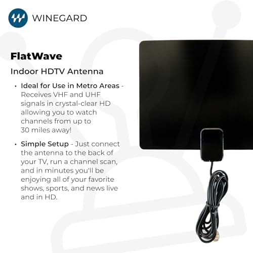 Winegard FL-5000 Indoor HD Antenna FlatWave - Non-Amplified VHF/UHF Indoor TV Antenna-Over-the-Air Reception-40 Mile Range-NextGen TV Compatible Ultra-Thin-Dual Color Easy Setup-For Metro Areas