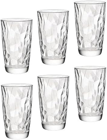 Bormioli Rocco Diamond Cooler Glasses, Ocean Blue, 16 oz, Set of 6