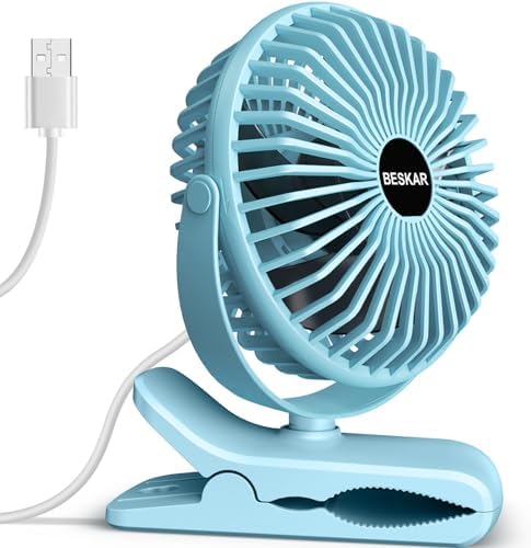 BESKAR USB Clip on Fan, Portable Small Desk Fan with Cord Powered