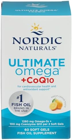 Nordic Naturals Ultimate Omega + CoQ10, Lemon - 60 Soft Gels - 1280 mg Omega-3 + 100 mg CoQ10 - Heart Health, Cellular Energy, Antioxidant Support - Non-GMO - 30 Servings