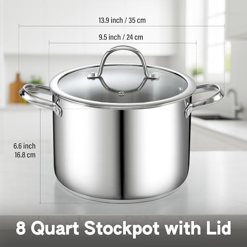 Cooks Standard Classic 6-Quart Stainless Steel Dutch Oven Casserole with Glass Lid, Large Dutch Oven Casserole for Soup, Stew, Chili & Pasta, Compatible with All Stovetops