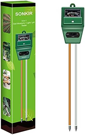 SONKIR Soil pH Meter, MS02 3-in-1 Soil Moisture/Light/pH Tester Gardening Tool Kits for Plant Care, Great for Garden, Lawn, Farm