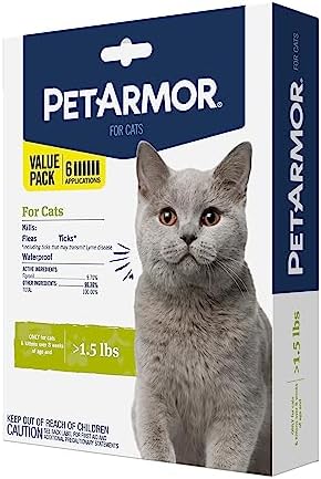 PetArmor for Cats, Flea & Tick Treatment for Cats (Over 1.5 Pounds), Includes 3 Month Supply of Topical Flea Treatments