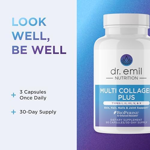 Dr. Emil Multi Hydrolized Collagen, Types I, II, III, V & X, 90 Capsules | All-in-One Hydrolyzed Collagen Blend Supporting Hair, Skin, Nails