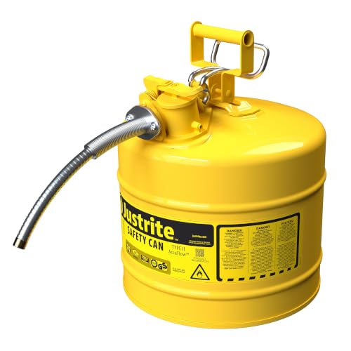 Justrite Type II Diesel Fuel Can, Yellow Galvanized Steel, FM Approved | Flammable Liquid Storage Can with Controlled Pouring, 5 Gallon Capacity