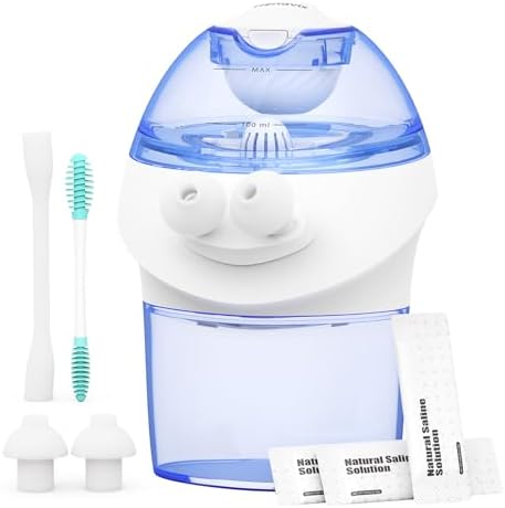 Rechargeable Nasal Irrigation System with 15 Saline Packets, Upgraded Sinus Rinse Kit with 40° Auto-Stop & Self-Cleaning, Nose Cleaner for Relieving Nasal Discomfort, Portable for Home & Travel