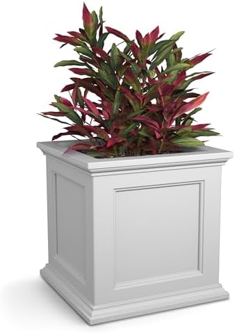 Mayne 5825W Fairfield Patio Planter, White, 20-Inch | Self-watering, All season, Fade resistant, Double-wall design, 15-year warranty