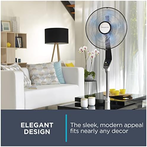 Rowenta, Desk Fan, Turbo Silence Table Fan with Remote, 18 Inches, Ultra Quiet Fan for Bedroom, Oscillating, Portable, 5 Speeds, Black, Indoor, VU2660