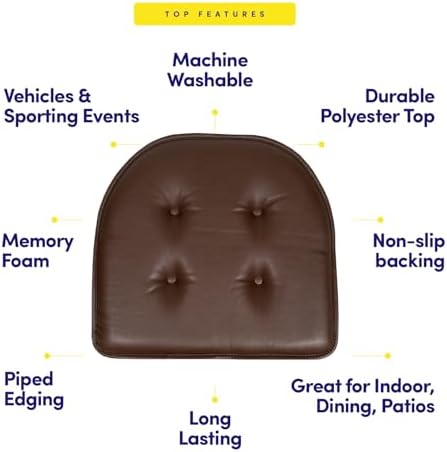 Sweet Home Collection Chair Cushion Memory Foam Pads Tufted Slip Non Skid Rubber Back U-Shaped 17" x 16" Seat Cover