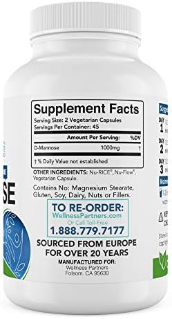UTI Slip D-Mannose Non GMO Organic Source Veggie Capsules 90 Count (500 Mg)