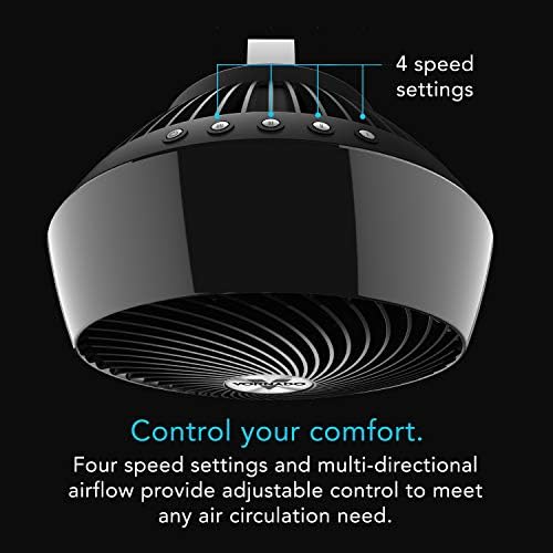 Vornado 460 Small Desk Fan with 3 Speed Settings, Adjustable Tilt Chrome Glide Bar, for Bedroom, Office, Home, Air Circulation up to 70 Feet, Quiet Table Fan, Black