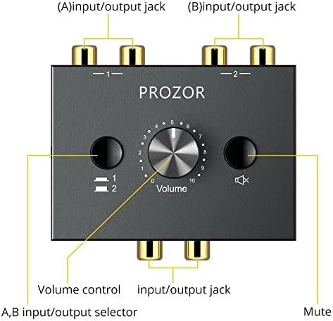 PROZOR RCA Stereo Audio Switcher - 2 in 1 Out R/L Stereo Audio Switch