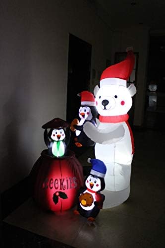 6 Foot Tall Animated Christmas Inflatable Polar Bear and Three Penguins
