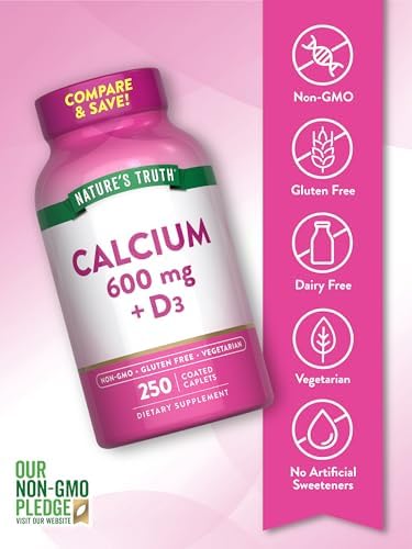 Nature's Truth Calcium 600mg with Vitamin D3 | 250 Caplets | Calcium Carbonate | Vegetarian