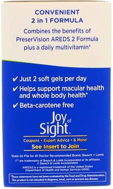 Bausch + Lomb PreserVision Eye Vitamin Mineral, 100 Soft Gels (Pack of 2)