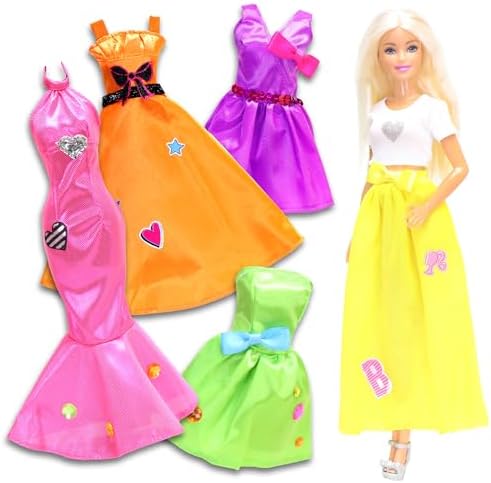 Barbie Be a Fashion Designer Kit - 5 Outfits & DIY Doll Dress Up Set | Create custom styles with glitter, ribbons