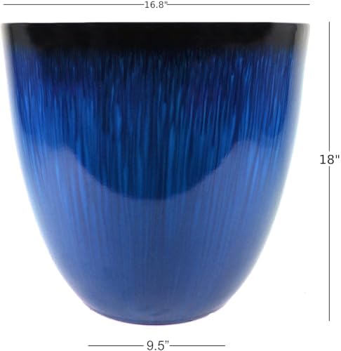(EPR15-204) Large Egg Shaped Planter - Modern Indoor & Outdoor Decorative Flower Pot/Box (15 Inch, Blue Flower)