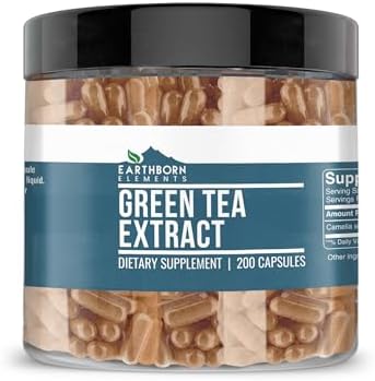 Earthborn Elements Green Tea Extract 200 Capsules, Pure & Undiluted, No Additives