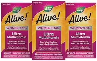 Nature's Way Alive! Women's 50 Plus Ultra Potency Multivitamin, 60 ct | Complete and High Potency Formula with Vitamin D3, C, E, and Methylated B12; Supports Heart, Brain, and Bone Health*.