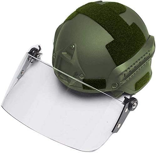 Tactical MICH 2000 Fast Helmet with Clear Riot Visor Face Shield Sliding Goggles for Airsoft Paintball CS War Games Outdoor Sports.