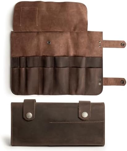 Hide & Drink, Snap Tool Roll Up Bag with 14 Slots, Portable Carry Case for Barbers, Salon Storage Organizer Pouch, Full Grain Leather, Handmade