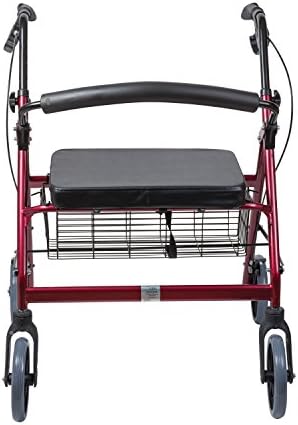 DMI Extra-Wide Heavy Duty Steel Bariatric Mobility Rollator Walker with Seat and Basket, Burgundy, Folding