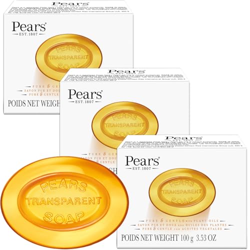 Pears Soap, Pure & Gentle with Natural Oils, 2-Pack – Transparent Amber Glycerin Soap for Pampered, Glowing Skin, 3.53 Oz Ea