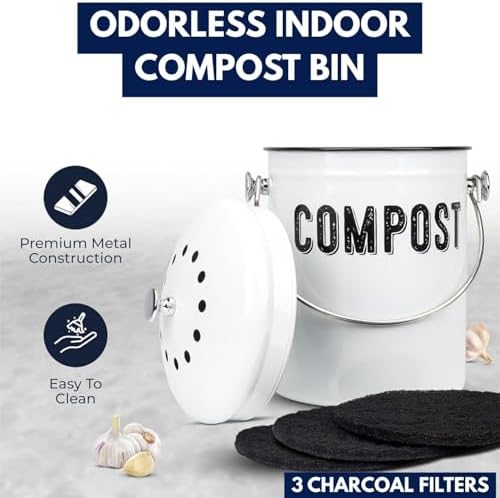 Granrosi Compost Bin Kitchen Counter, 1.3 Gallon, 3 Charcoal Filters